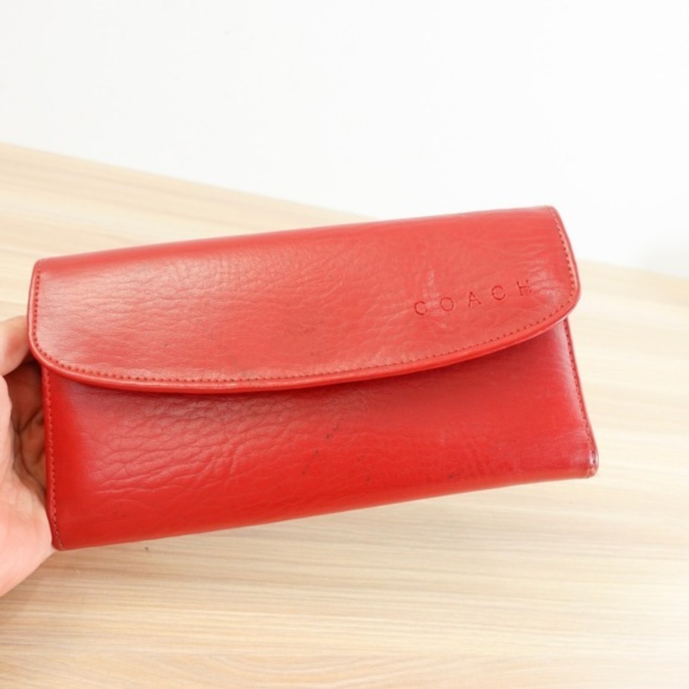 Vintage Coach Wallet Womens Red Clutch Trifold Long Purse Card Check USA‎ FLAWED